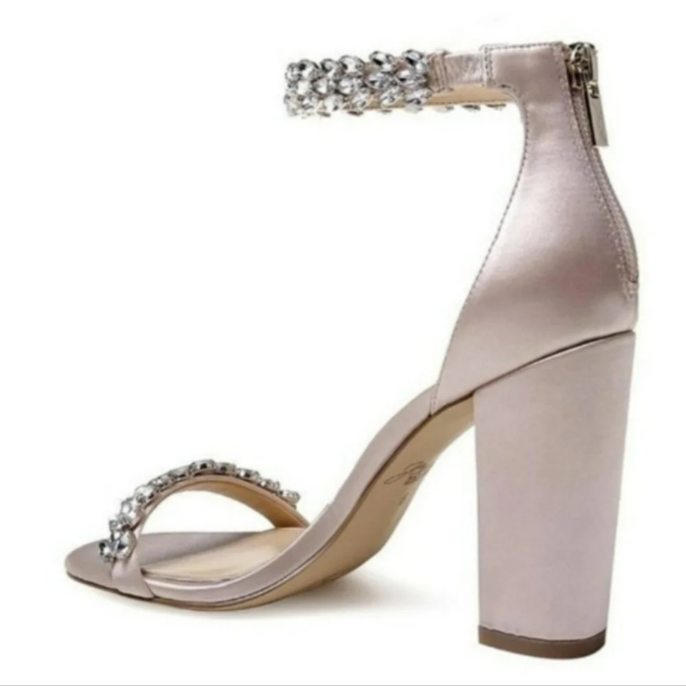 Jewel Badgley Mischka Mayra Sandal Size 7 Champagne Satin Rhinestone Bridal Prom - Picture 2 of 7